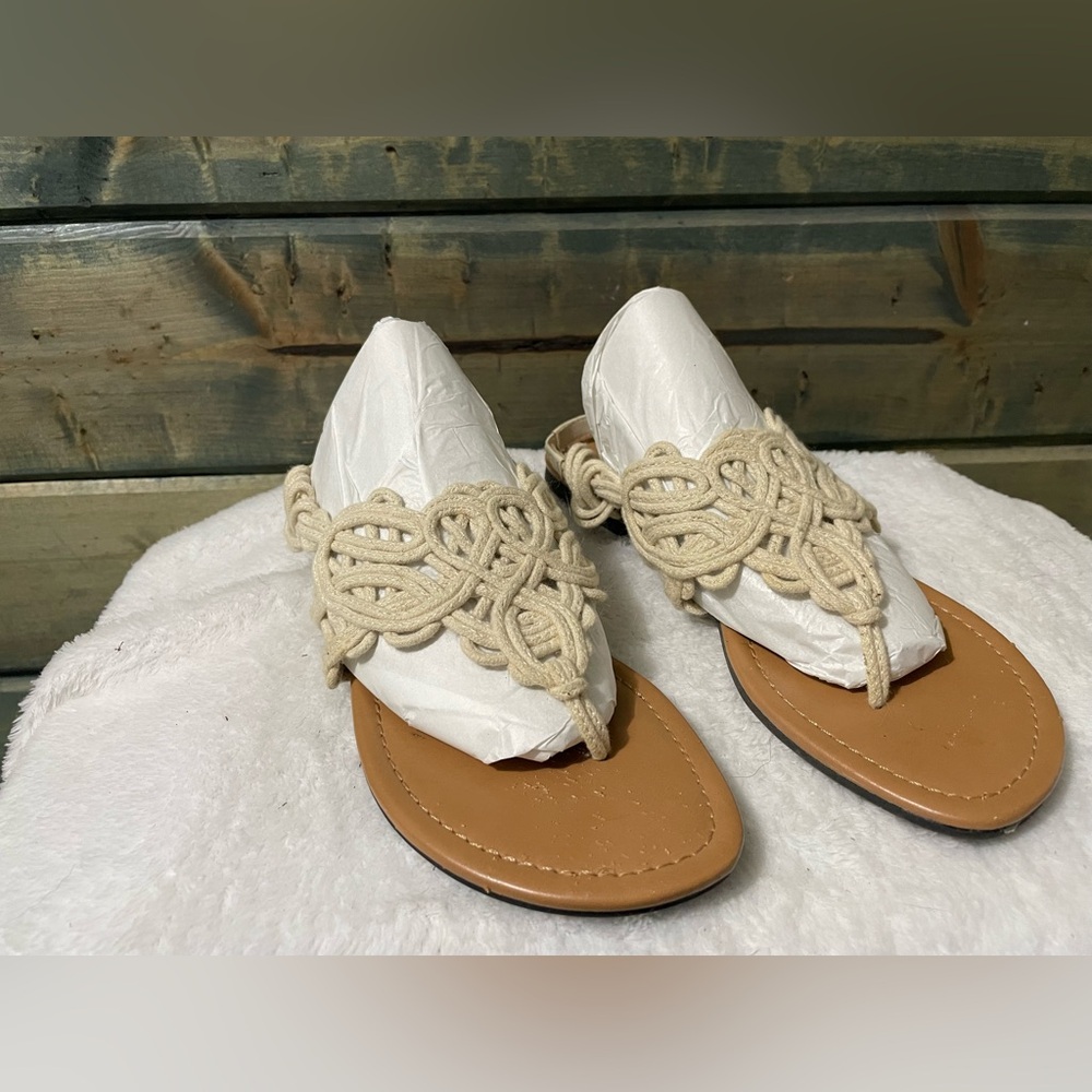 American Eagle Outfitters Cream Tan Sandals with Braided Straps